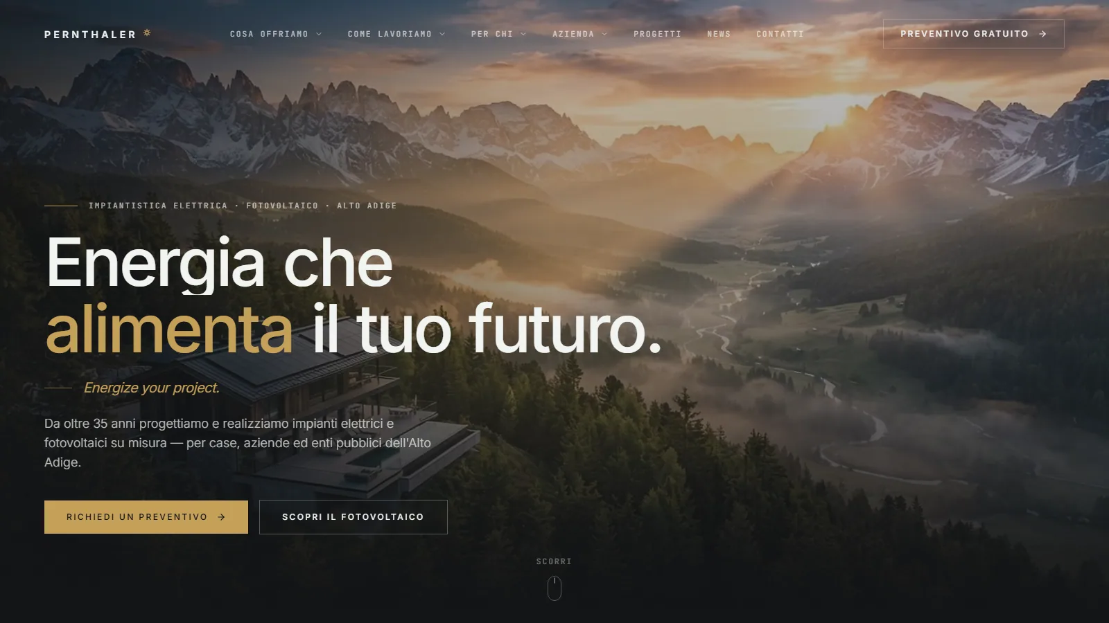 Sito web Pernthaler, impiantistica elettrica e fotovoltaico in Alto Adige — progetto Aura Web Studio