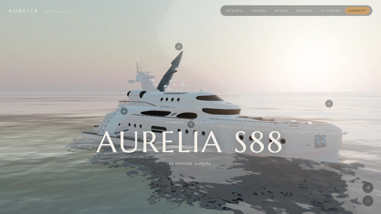 Configuratore 3D interattivo di una barca esplorabile nel browser — progetto Aura Web Studio