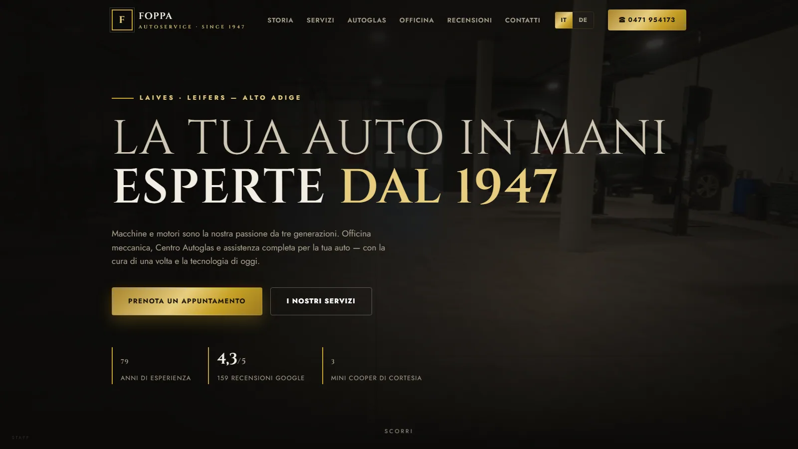 Sito web Autoservice Foppa, officina meccanica a Laives dal 1947 con prenotazione tagliandi — progetto Aura Web Studio
