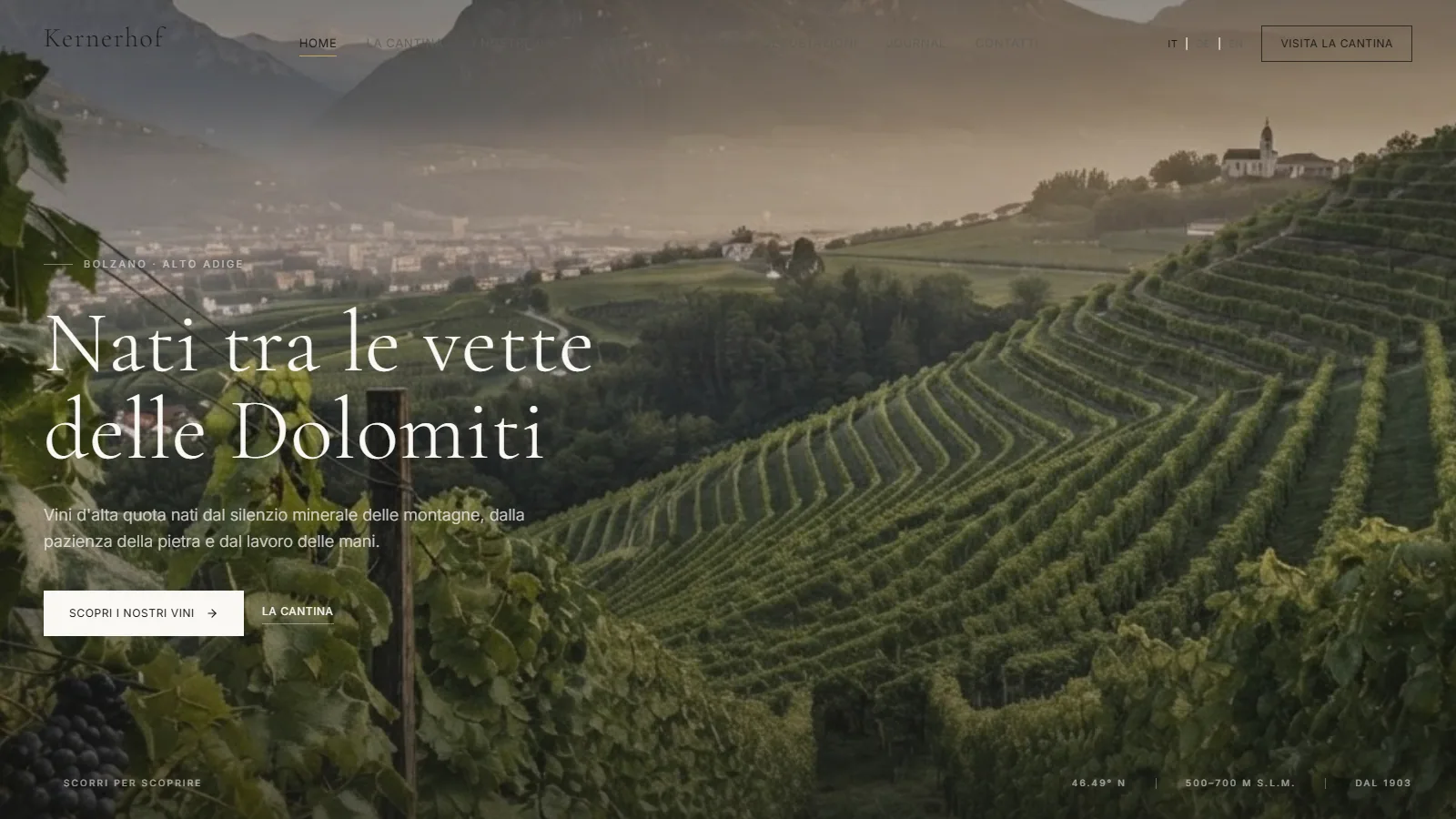 Sito web Kernerhof, cantina ed enoteca a Bolzano con degustazioni — progetto Aura Web Studio