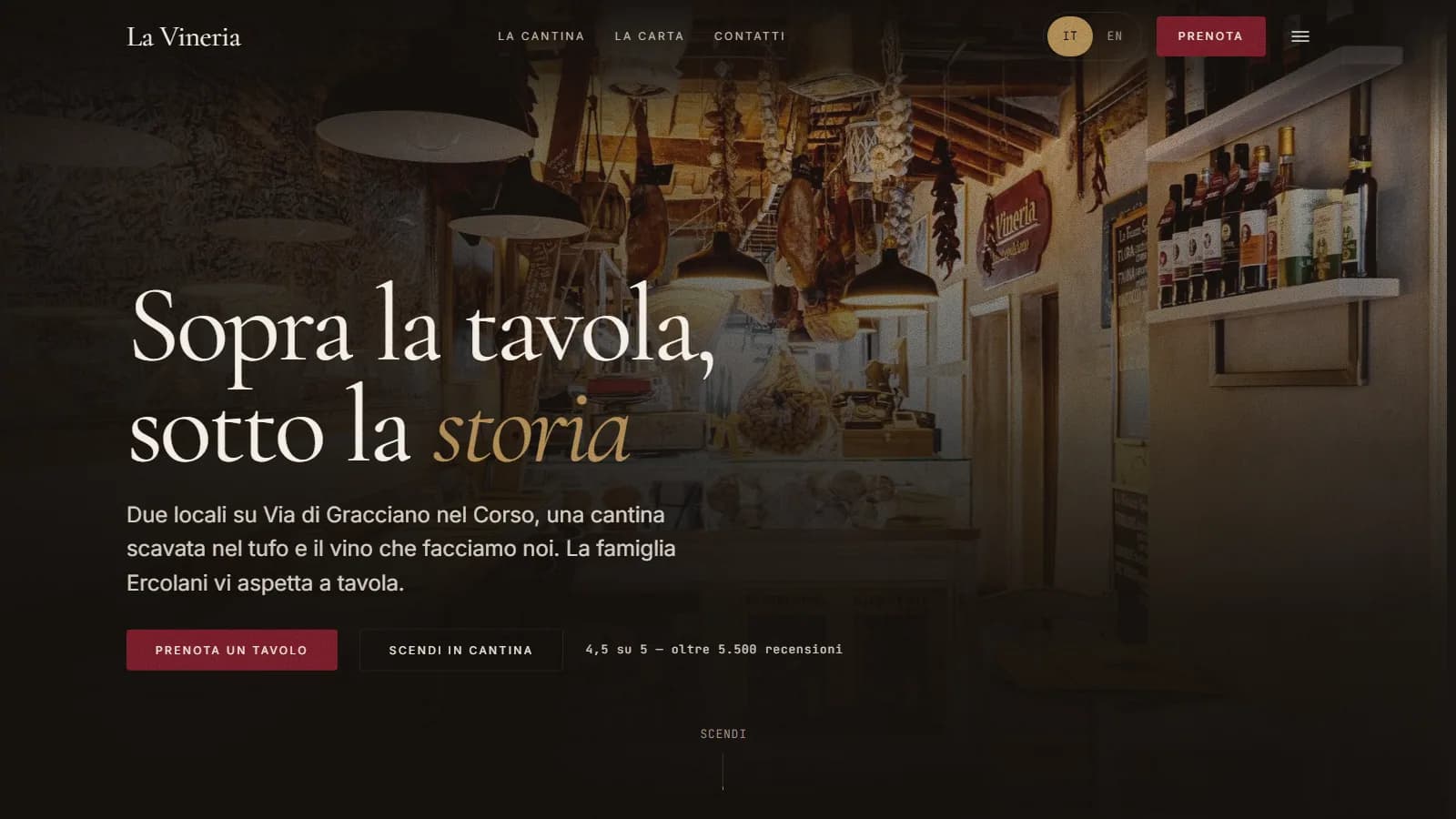 Sito web La Vineria di Montepulciano, vineria toscana con carta dei vini — progetto Aura Web Studio