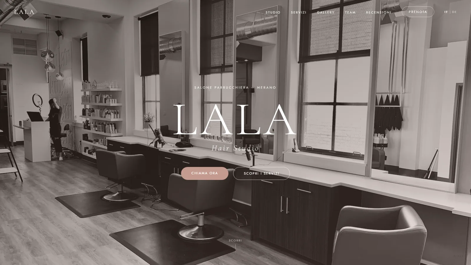 Sito web LALA Hair Studio, salone di parrucchieri a Merano — progetto Aura Web Studio